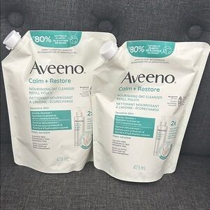 NEW 🆕 lot of TWO Aveeno Calm + Restore Oat Cleanser Refill Pouches sealed